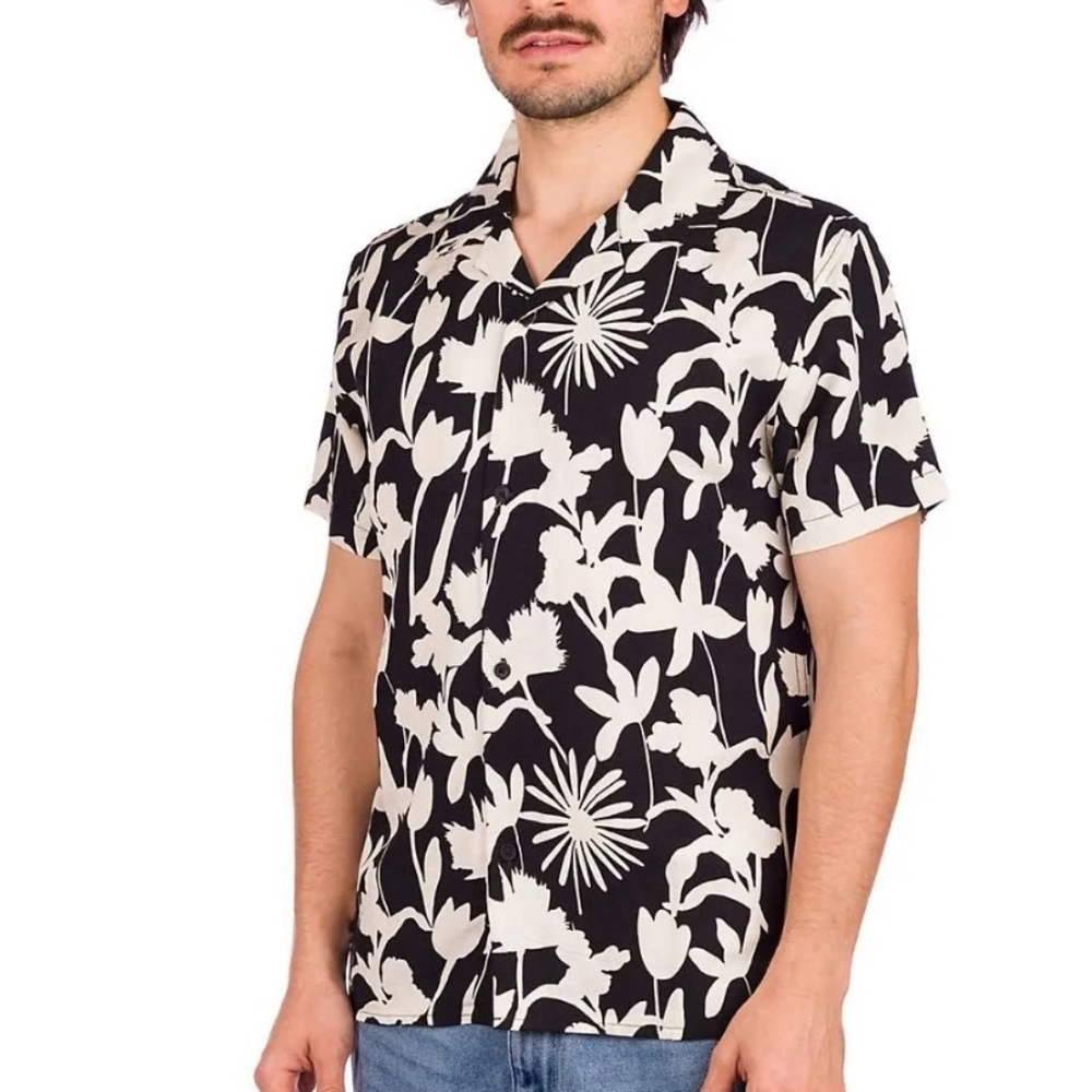 Rhythm Melrose Linen Shirt Black Men, Size Medium
